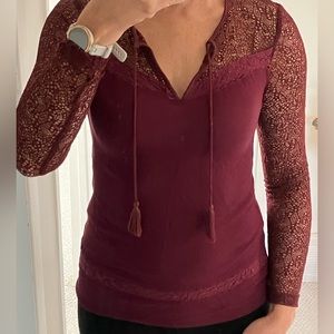 Garage Burgundy Top with Sheer Details Size XS